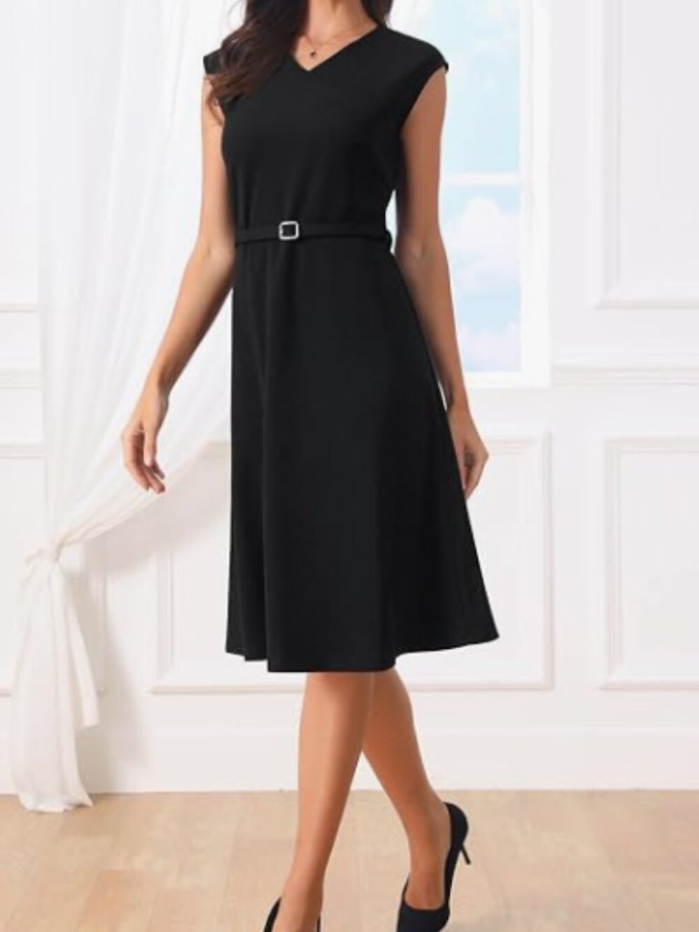 Hobemty Women's Sleeveless Belted Dress A Line Dresses XXL